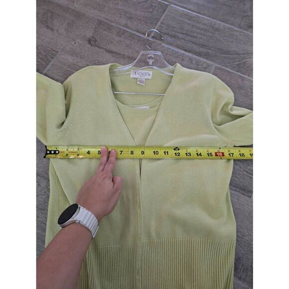 Women's Casual Corner Annex Petite Cardigan with Matching Tank Top Green and Pol - Picture 3 of 14